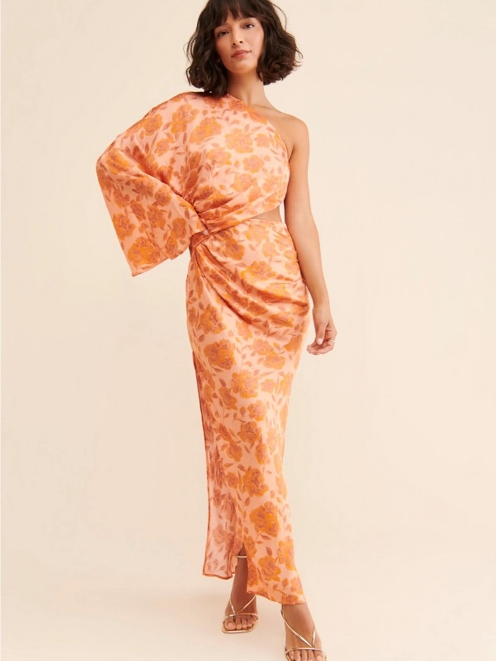 Jen's Pirate Booty Aliana One-Shoulder Maxi Dress Peach Floral Size XS